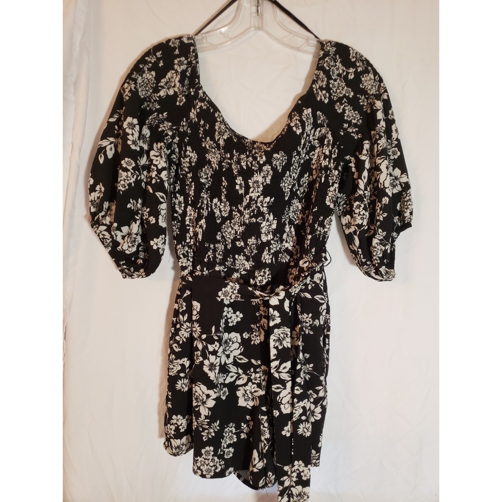 Women's Premier Amour Black Floral Shorts Romper Size 12